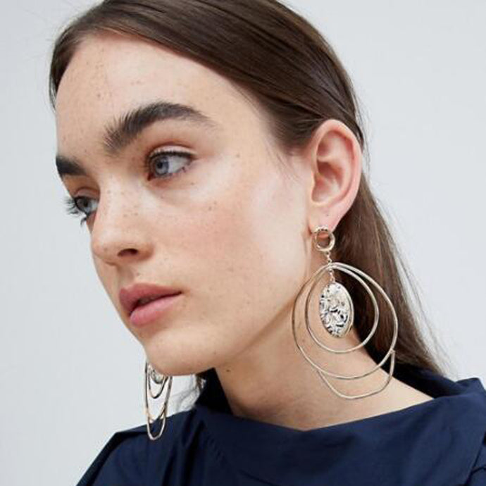 Long Geometric Oval Gold Alloy Earrings