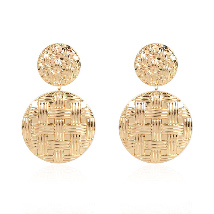 Retro alloy geometric round earrings Gold